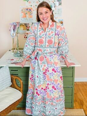 SUE SARTOR x RILEY SHEEHEY Long Sleeve Floral Print Maxi Dress